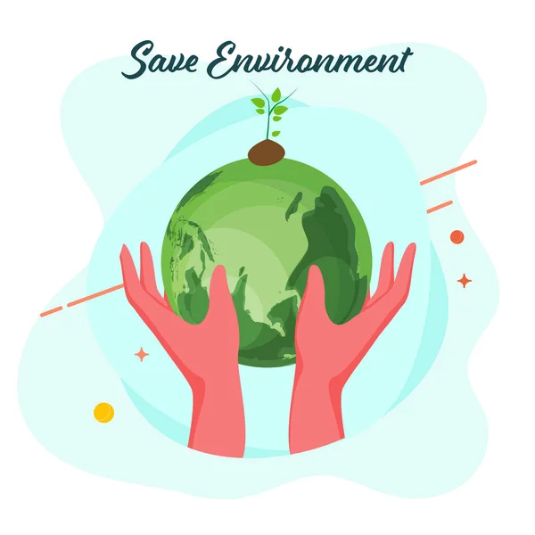 Environment Concept Human Hands Protecting Earth Globe Plant Sky Blue — Stock Vector