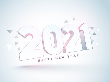 Mutlu Yıllar İçin Parlak Beyaz Arkaplanda Üçgen Şekilli 3D 2021 Numara.