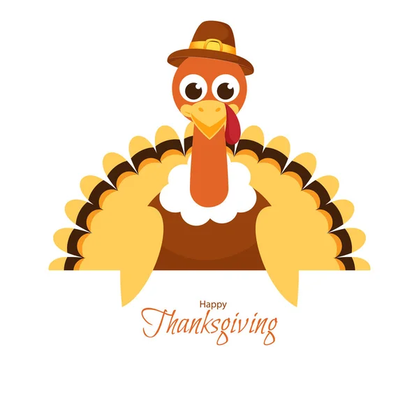 Happy Thanksgiving Poster Design Mit Cartoon Truthahnvogel Auf Weißem Hintergrund — Stockvektor