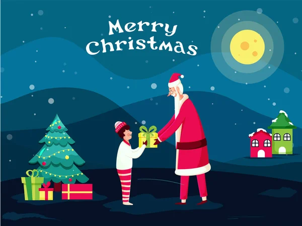 2015 Illustration Cheulating Santa Claus Giving Gift Boy Decorative Xmas — 스톡 벡터