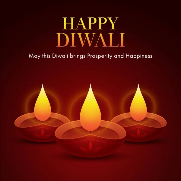 Happy Diwali Greeting Card Poster Design Illuminated Oil Lamps Diya — Stock Vector