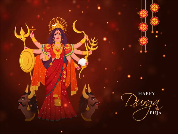 Feliz Durga Puja Celebración Antecedentes Con Mitología Hindú Diosa Durga — Vector de stock