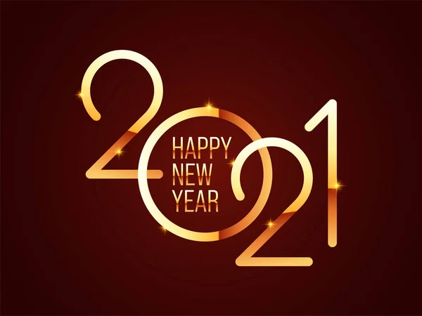 Stylish Golden 2021 Happy New Year Text Lights Effect Brown — 스톡 벡터