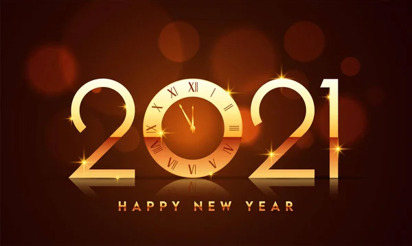 金光闪闪的2021年新年佳句 挂钟点灯对棕色背景的影响 — 图库矢量图片