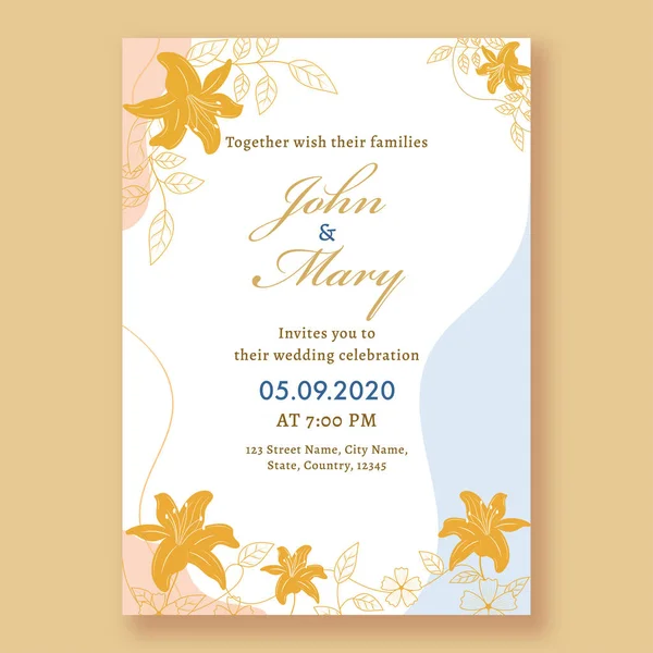 Uitnodigingskaart Voor Bruiloften Flyer Ontwerp Met Locatie Details — Stockvector