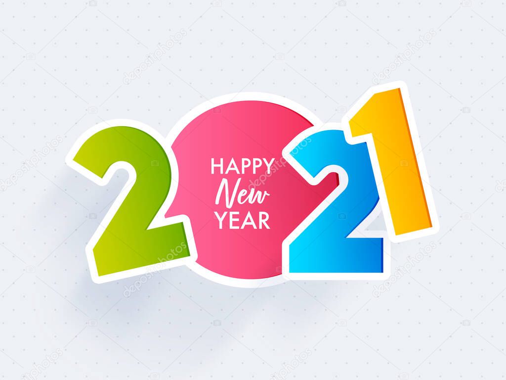 Colorful 2021 Number in Paper Cut on White Background for Happy New Year Celebration.