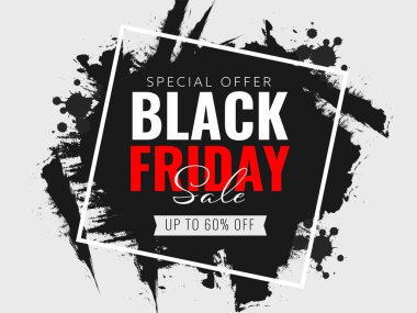 Siyah Cuma Satış Posteri Tasarımı% 60 İndirim Teklif ve Fırça Darbesi Etkisi.