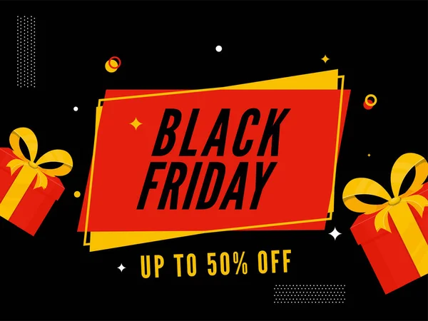 Black Friday Sale Affiche Design Met Korting Aanbieding Geschenkdozen Donkere — Stockvector