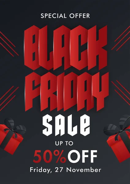 Black Friday Sale Template Poster Design Discount Offer Gift Boxes — Stock Vector