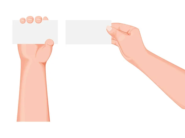 Twee Handen Met Een Kaart Een Leeg Document Witte Achtergrond — Stockvector