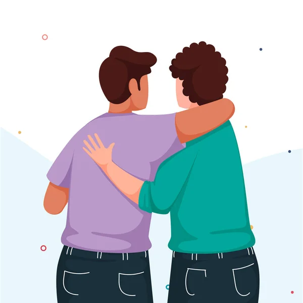 Back View Two Young Boys Ölelés Fehér Háttér — Stock Vector