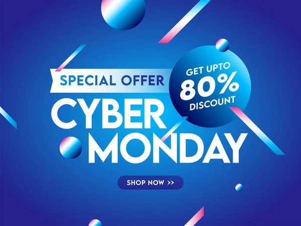 Cyber Monday Poster Design Con Descuento Fondo Azul Brillante — Archivo Imágenes Vectoriales