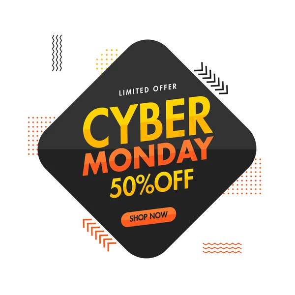 Cyber Monday Venta Poster Design Con Descuento Forma Cuadrado Negro — Archivo Imágenes Vectoriales