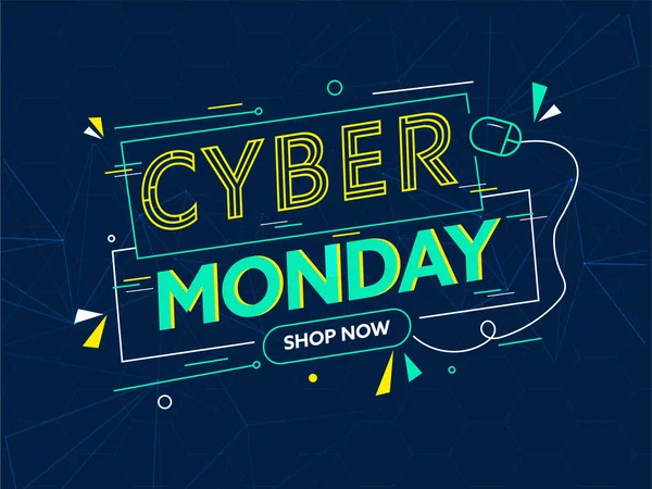 Stylish Cyber Monday Text Mouse Blue Polygon Lines Background Advertising — Stock Vector