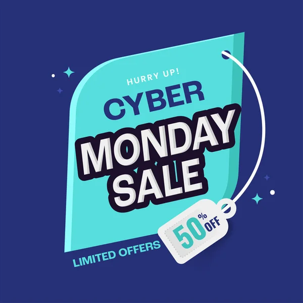 Cyber Monday Venta Etiqueta Diseño Póster Con Descuento Tag Blue — Archivo Imágenes Vectoriales