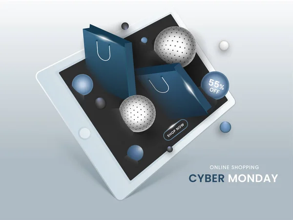 Spheres Shopping Bags Cyber Monday Için Indirimli Smartphone Llüstrasyonu Poster — Stok Vektör