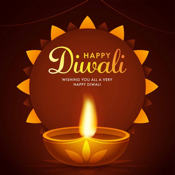 Happy Diwali Ευχετήρια Κάρτα Σχεδιασμού Λάμπα Πετρελαίου Lit Diya Καφέ — Διανυσματικό Αρχείο