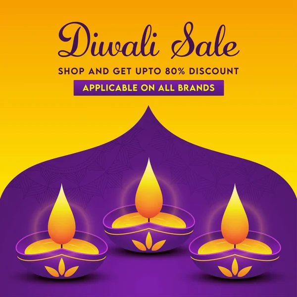 Diwali Sale Affiche Ontwerp Met Korting Aanbieding Lit Olie Lampen — Stockvector