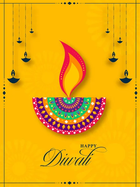 Happy Diwali Celebration Template Σχεδιασμός Creative Lit Oil Lamps Diya — Διανυσματικό Αρχείο