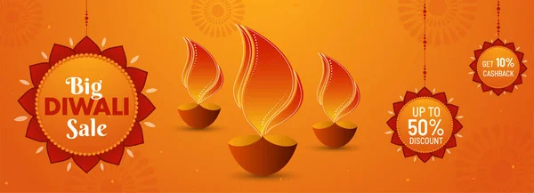 Diwali Big Sale Header Banner Design Con Mejor Oferta Descuento — Archivo Imágenes Vectoriales