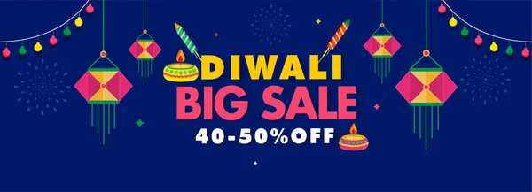 Diwali Big Sale Tête Conception Bannière Avec Offre Réduction Lampes — Image vectorielle