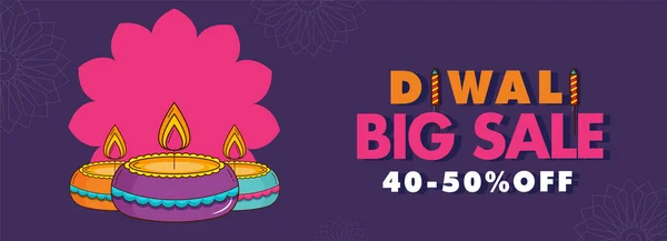 Diwali Big Sale Tête Design Bannière Avec Offre Réduction Lampes — Image vectorielle