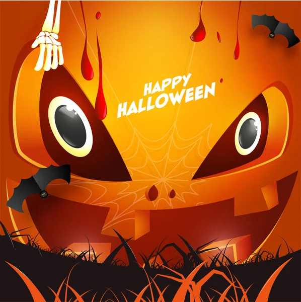Χαρούμενο Halloween Celebration Poster Σχεδιασμός Jack Lantern Στάγδην Αίμα Σκελετός — Διανυσματικό Αρχείο
