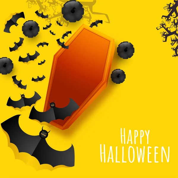 Happy Halloween Poster Design Top View Coffin Box Black Pumpkins — 스톡 벡터