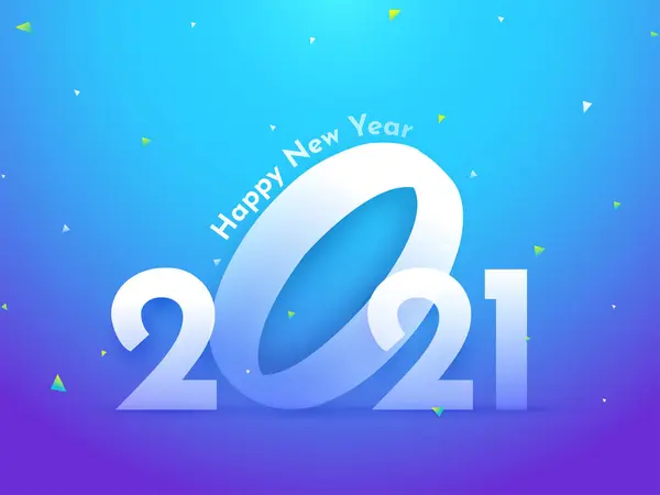 2021 Gelukkig Nieuwjaar Tekst Met Confetti Versierd Met Verloop Blauwe — Stockvector