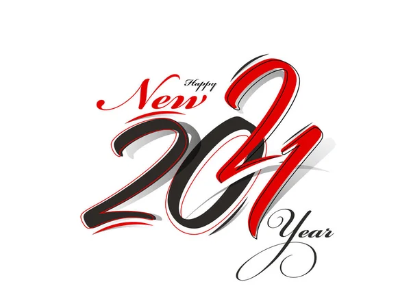 2021 Happy New Year Font Red Black Color White Background — Stock Vector