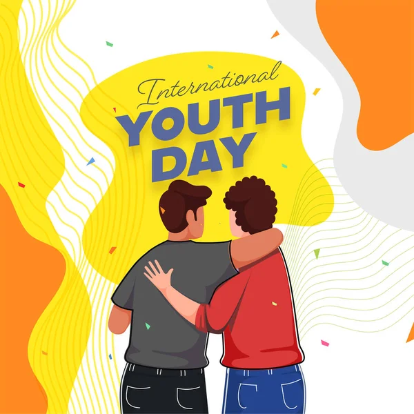 International Youth Day Text Back View Young Boys Hugging Abstract — 스톡 벡터