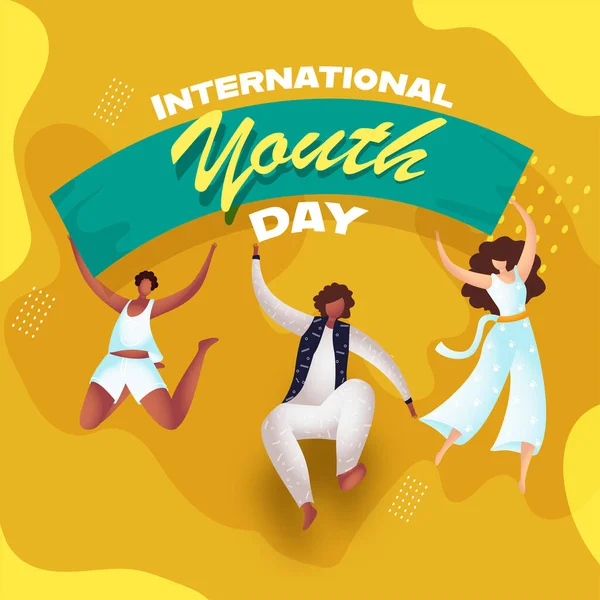International Youth Day Concept Met Gezichtloze Jonge Jongen Meisjes Springen — Stockvector