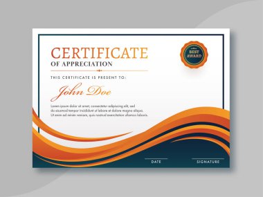 Turuncu Rozetli Takdir Şablonu Tasarımı Sertifikası.
