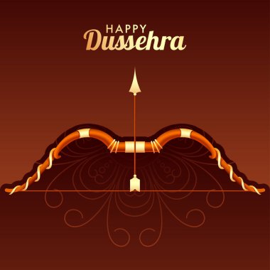 Okçulukla Mutlu Dussehra Metinleri ya da Kahverengi Arkaplan Yayı.