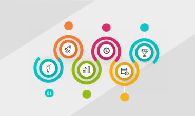 Açık Gri Arkaplan Üzerine Altı Basamaklı Sunum İş Bilgileri Simgeleri.