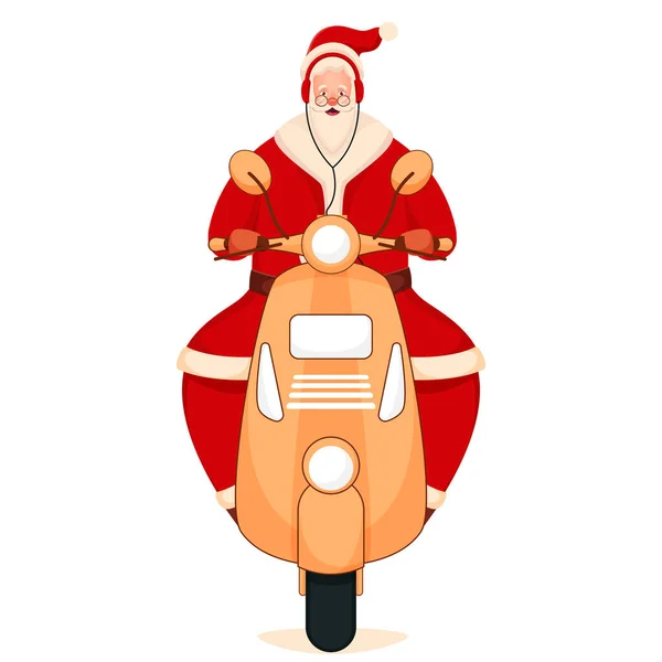 Babbo Natale Ascoltare Musica Cuffie Con Equitazione Scooter — Vettoriale Stock