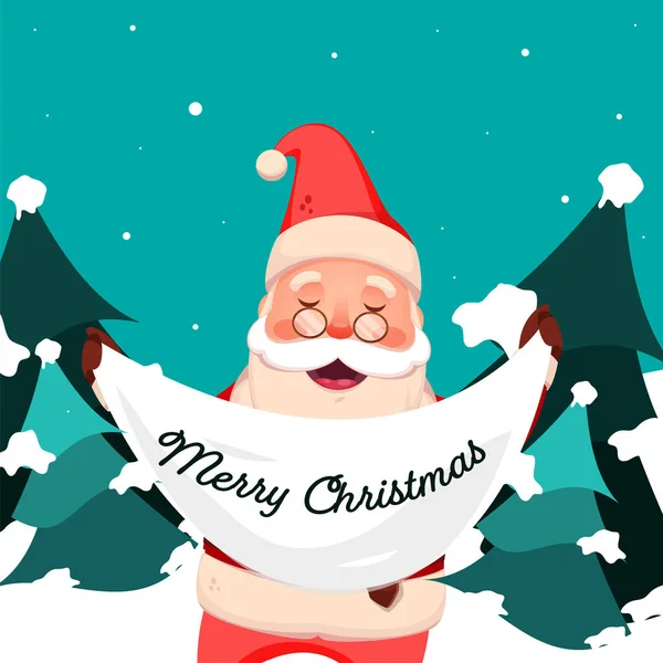 Alegre Papai Noel Segurando Pano Branco Feliz Texto Natal Com —  Vetores de Stock