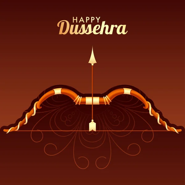 Happy Dussehra Tekst Łucznictwa Lub Łuk Brązowym Tle — Wektor stockowy