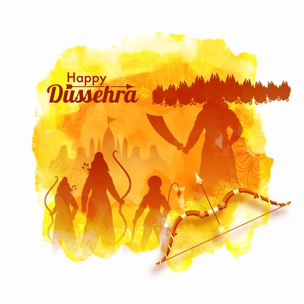 Happy Dussehra Celebration Poster Design Silhouette Demon Ravana Lord Rama — Stock Vector