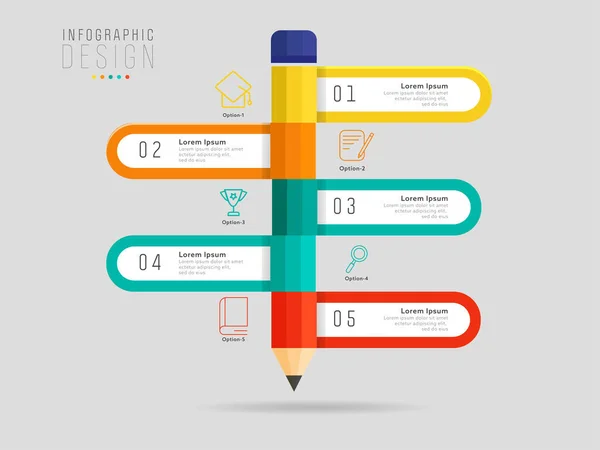 Education Infographic Template Design Colorful Pencil Options — Stock Vector