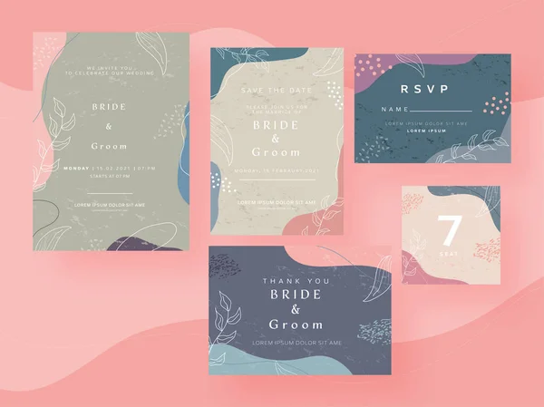 Abstract Wedding Invitation Card Design Set Roze Achtergrond — Stockvector