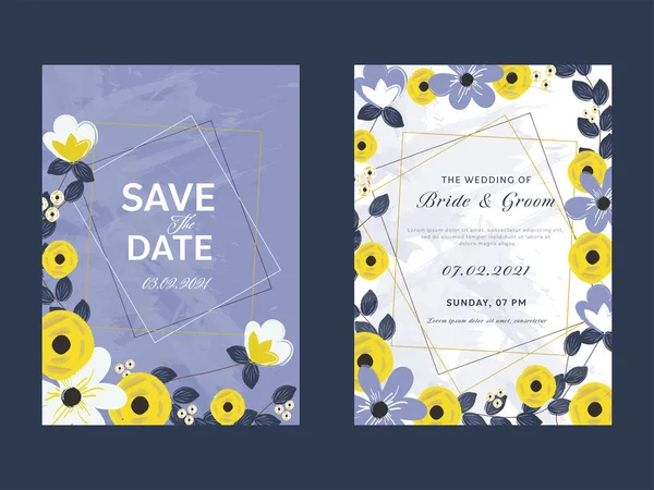 Floral Wedding Invitation Card Template Layout Zwei Optionen — Stockvektor