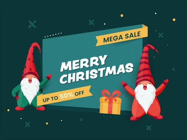 Merry Christmas Mega Sale Poster Design Discount Offer Gift Box — стоковый вектор