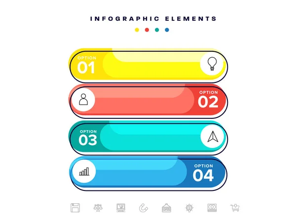 Elementos Infografía Coloridos Con Cuatro Opciones Sobre Fondo Blanco Para — Vector de stock