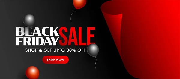 Black Friday Sale Banner Design Discount Offer Glossy Balloons Red — Stock Vector