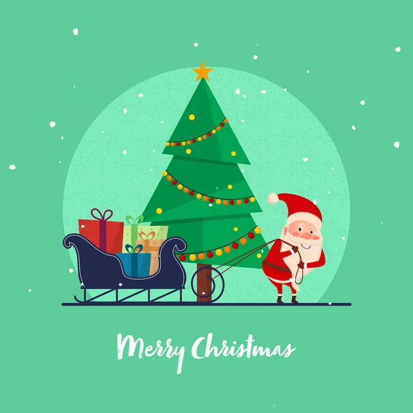 2018 Illustration Santa Claus Holding Rope Gifts Sleigh Decorative Xmas — 스톡 벡터