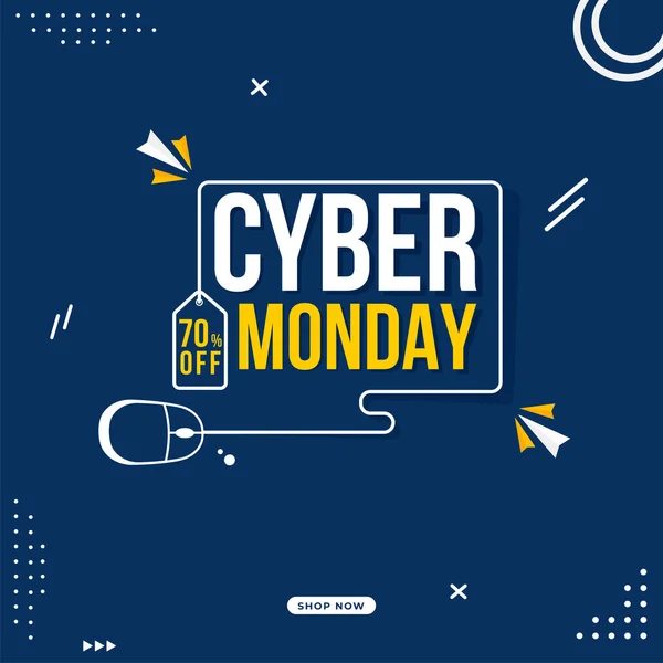Cyber Monday Texto Com Line Art Mouse Tag Desconto Fundo — Vetor de Stock