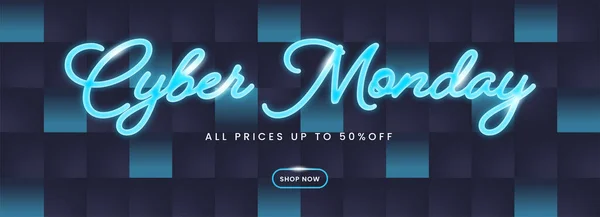 Neon Effect Cyber Monday Font Discount Offer Blue Square Grid — 图库矢量图片