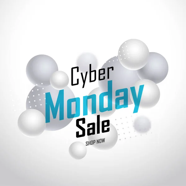 Cyber Monday Sale Poster Design Com Bolas Esferas Fundo Branco — Vetor de Stock