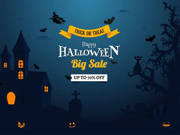 Joyeux Halloween Big Sale Poster Design Avec Offre Réduction Maison — Image vectorielle